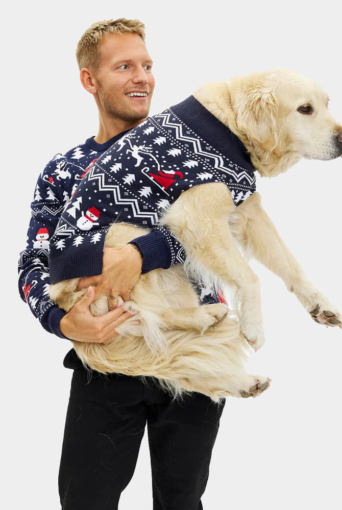 Suéter de Navidad para Perros con Árboles, Muñecos y Papá Noel Hombre