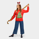 Suéter de Navidad para Mujer Rojo Árbol de Navidad con Diadema Parejas