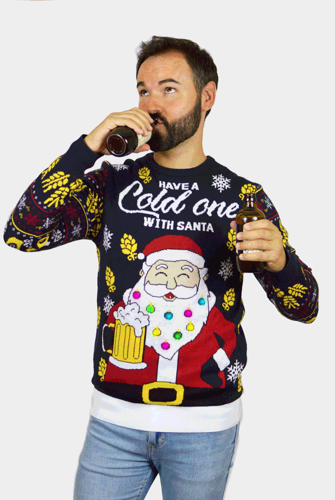 Suéter de Navidad con Luces LED Parejas Santa Hombre Cerveza Parejas