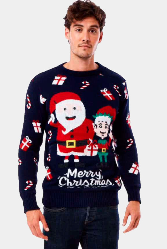Suéter Navideño Papá Noel y Elfo Hombre