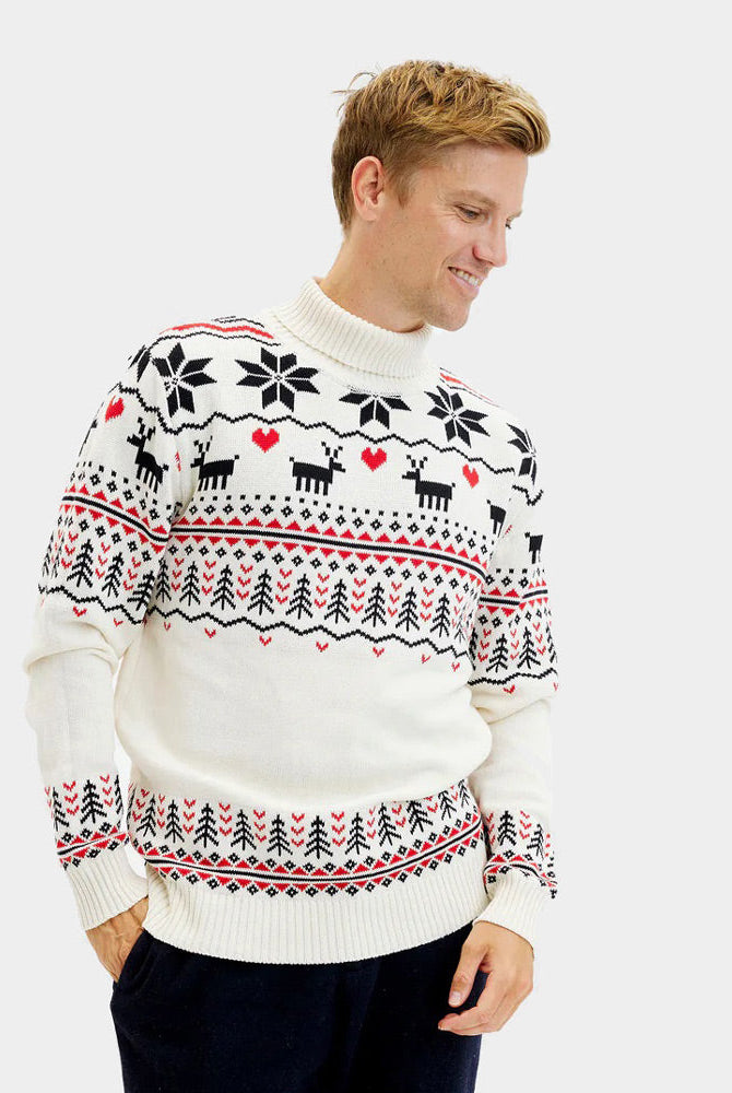 Suéter de Navidad de cuello alto Elegante Beige Algodón Orgánico Hombre