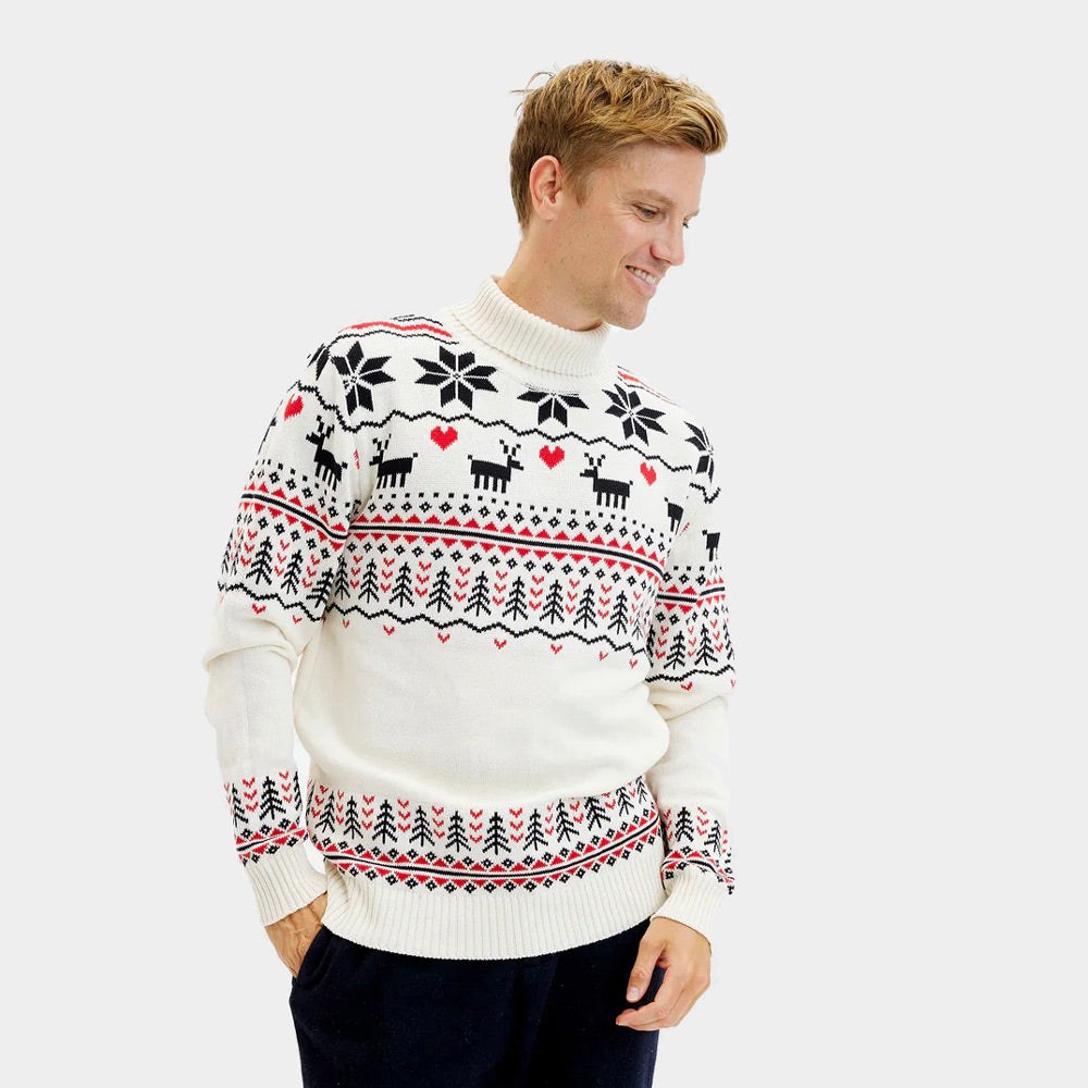 Suéter de Navidad de cuello alto Elegante Beige Algodón Orgánico Hombre