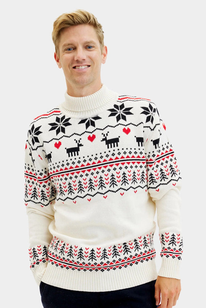 Suéter de Navidad de cuello alto para Hombre Elegante Beige Algodón Orgánico