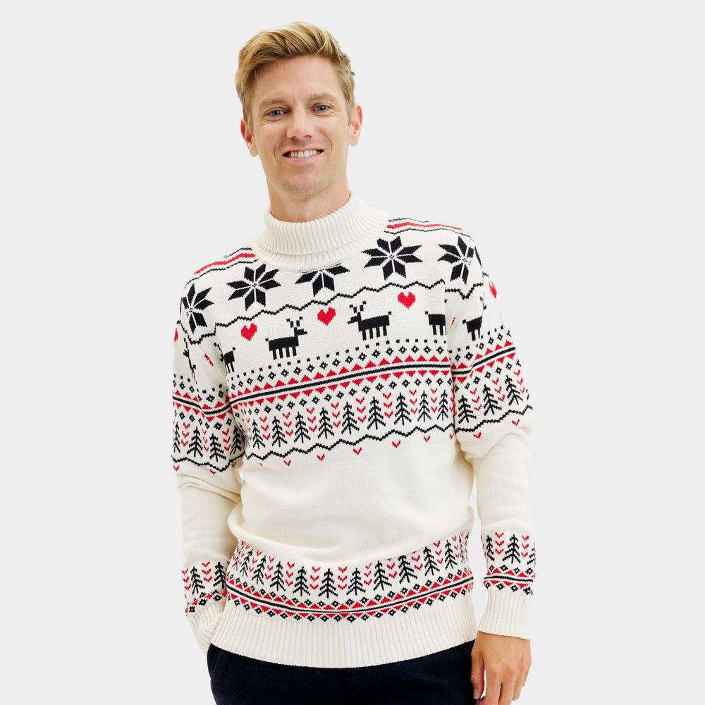 Suéter de Navidad de cuello alto para Hombre Elegante Beige Algodón Orgánico
