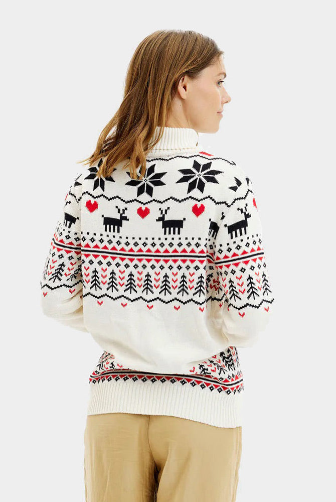 Mujer Suéter de Navidad de cuello alto Parejas Elegante Beige Algodón Orgánico