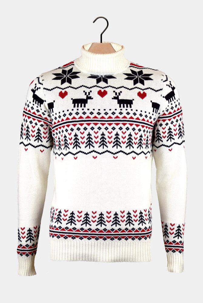 Suéter de Navidad Elegante cuello alto Hombre Beige Algodón Orgánico