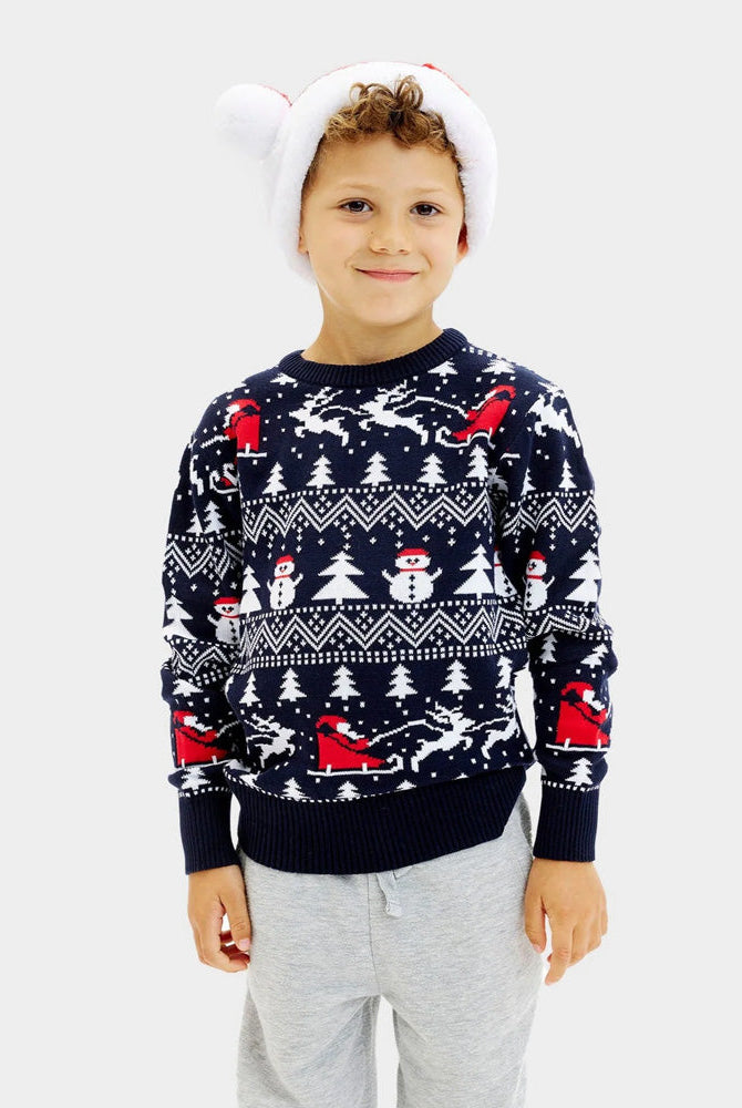 Suéter Navidad Niño Árboles, Muñecos Papá Noel Algodón Orgánico