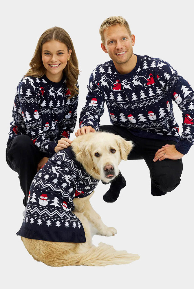 Suéter de Navidad para Perros con Árboles, Muñecos y Papá Noel Hombre y Mujer