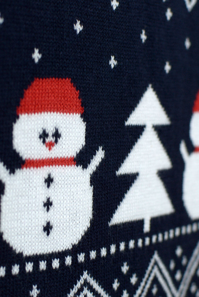 Suéter de Navidad Parejas con Árboles, Muñecos y Papá Noel Algodón Orgánico Detalle