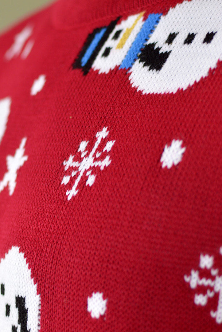 sueter Navideño Parejas Rojo con Muñecos, Renos y Árboles