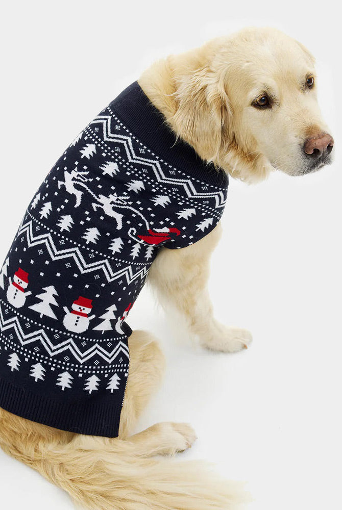 Suéter de Navidad para Perros con Árboles, Muñecos y Papá Noel