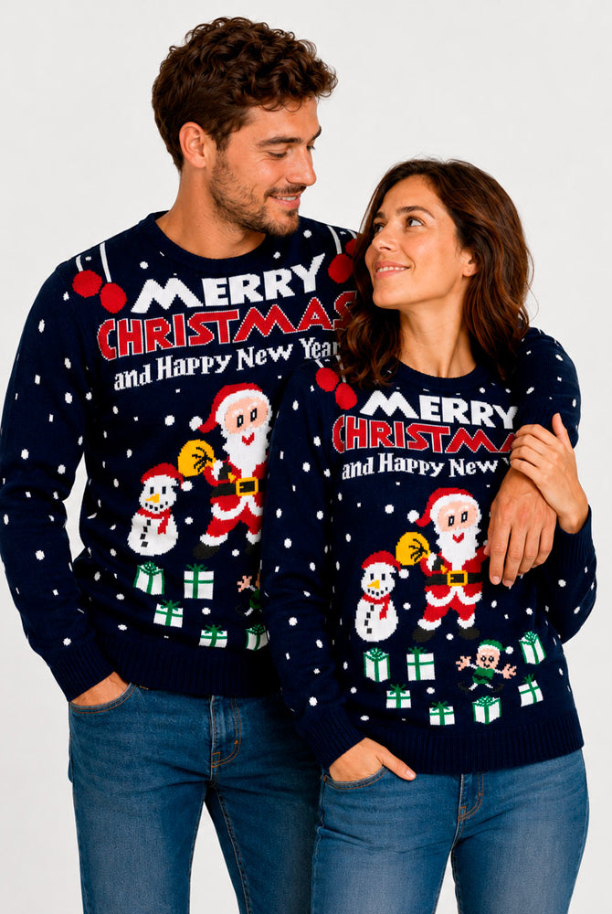 Suéter Navideño para Hombre Merry Christmas and Happy New Year Pareja