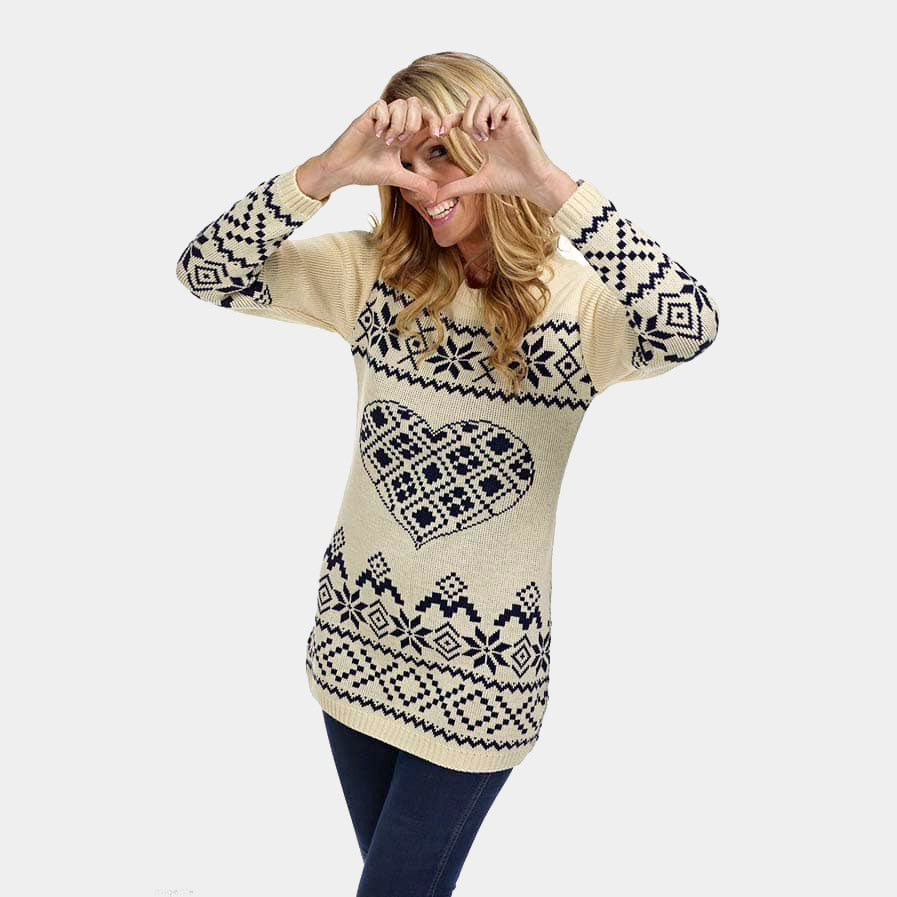 Vestido Navideña Mujer Beige Corazón