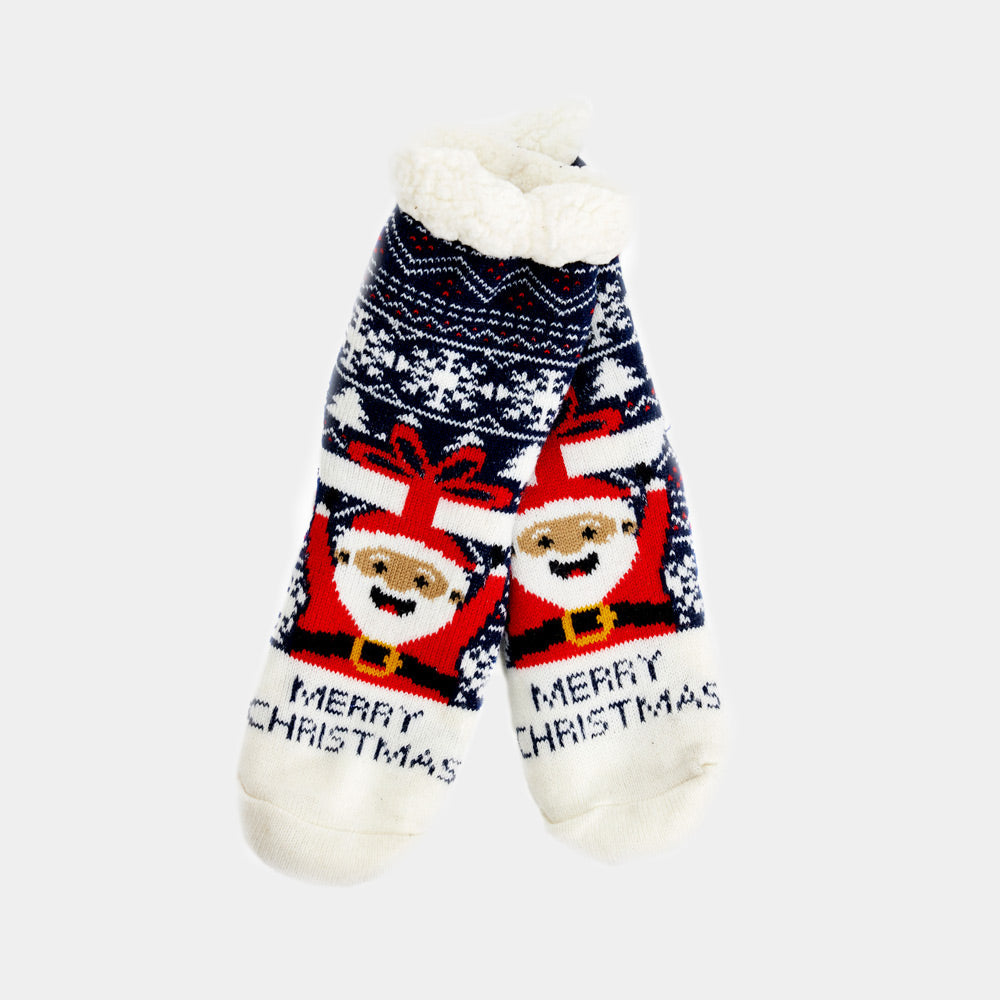 Calcetas Navideñas Afelpadas Papá Noel con Regalo