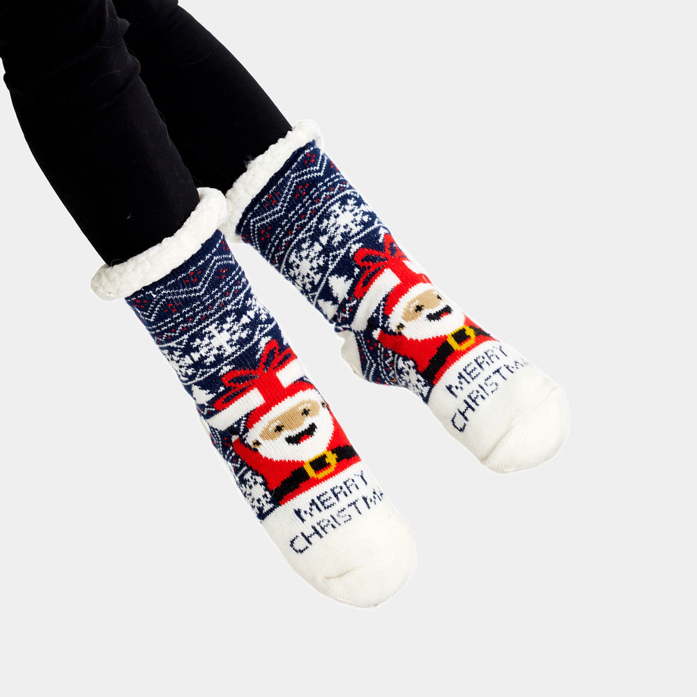 Calcetas Navideñas Afelpadas Papá Noel con Regalo unisex