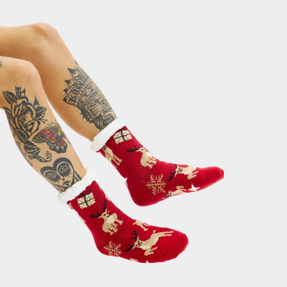 Calcetas Navideñas Afelpadas Renos y Regalos – Suéter Navideño