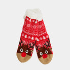 Calcetas Navideñas Afelpadas Rojos Cenefas y Renos