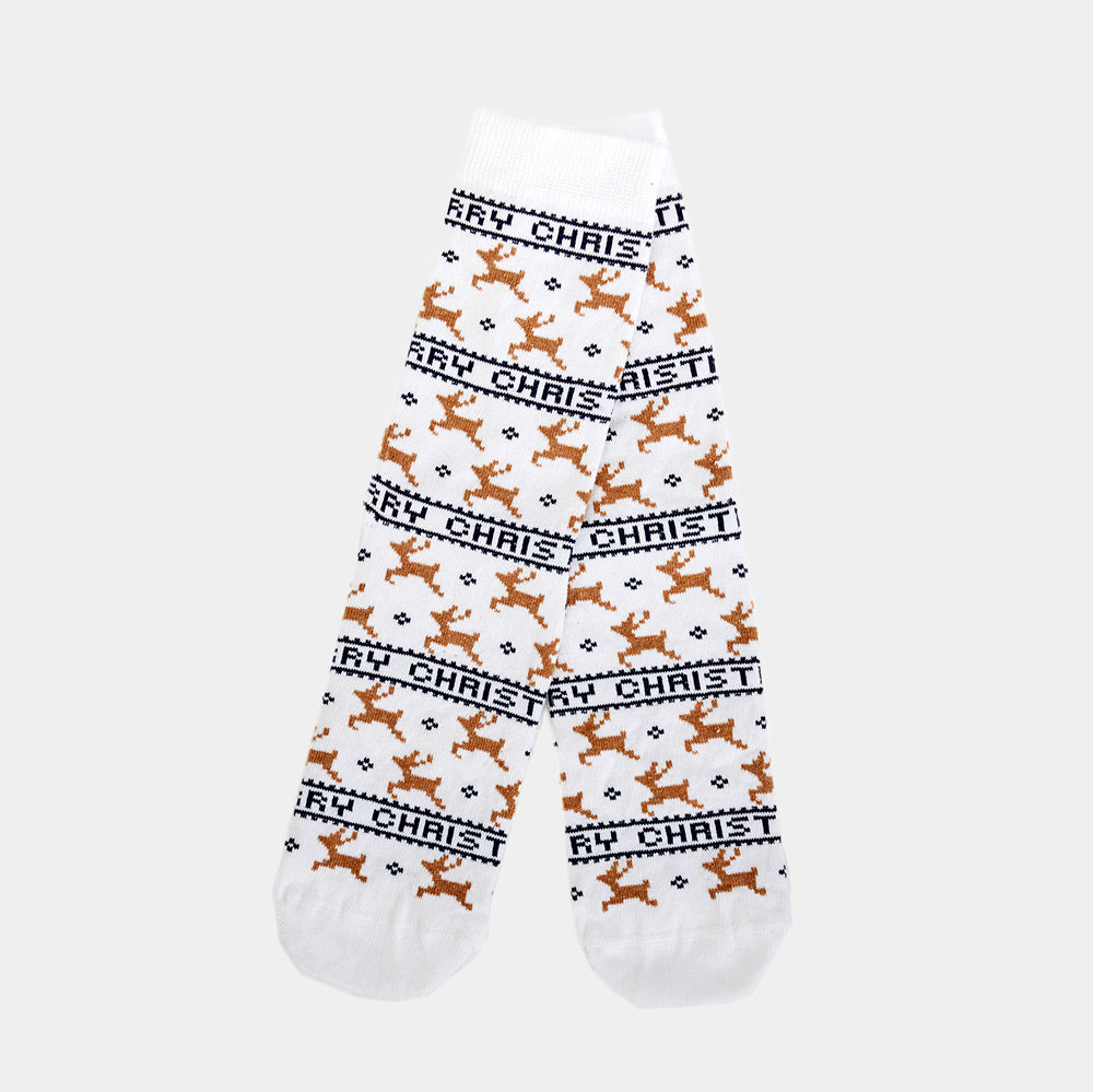 Calcetines Navideñas Unisex Elegantes Blancos con Renos