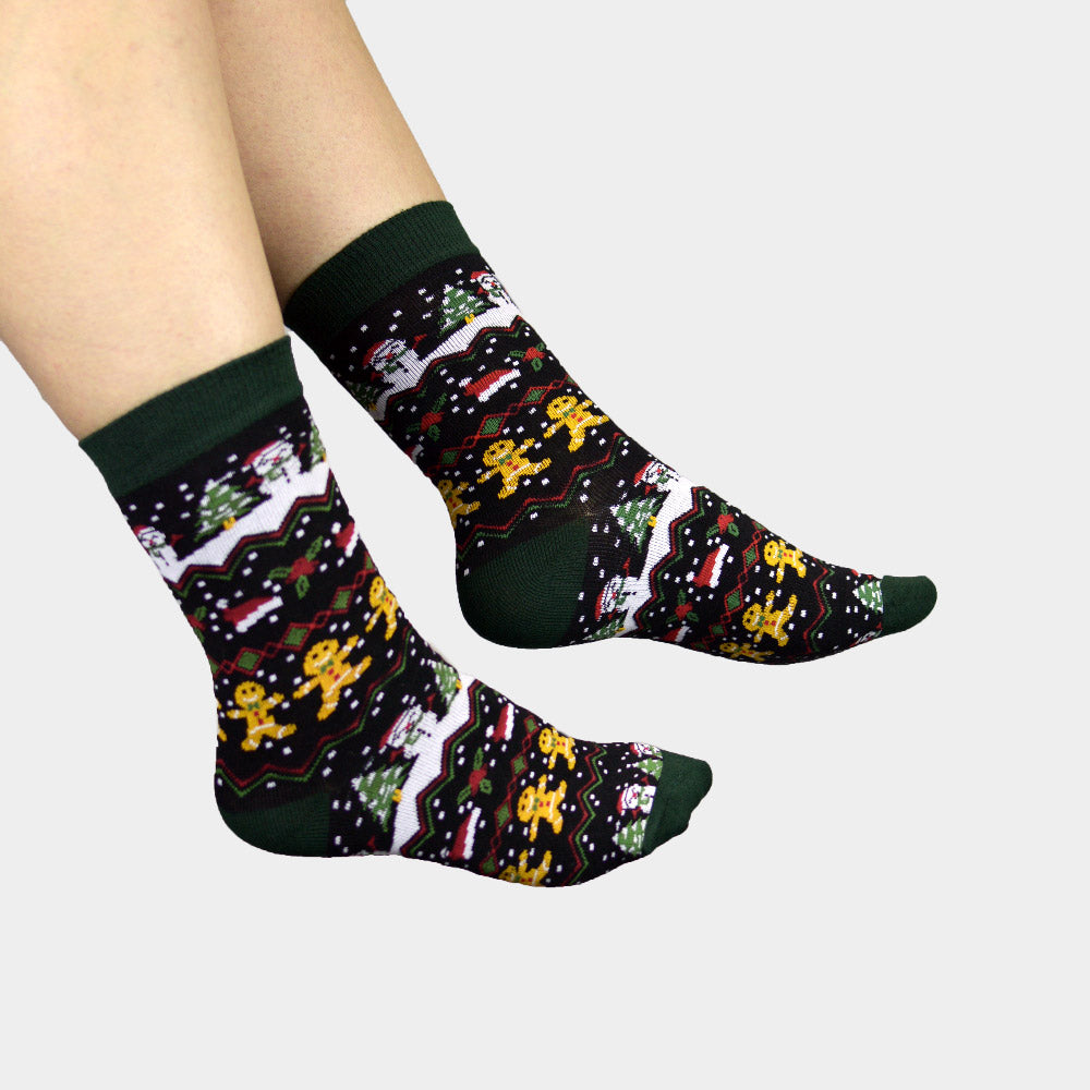 Calcetines Navideñas Unisex Verdes con Gingerbread Mujer