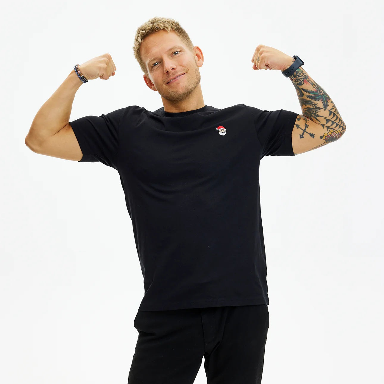 playera de Navidad para Hombre Negra Santa
