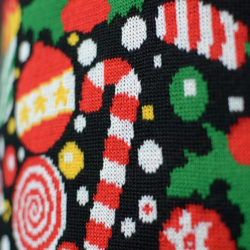 Suéter de Navidad detalle Familia Negro con Árbol de Navidad