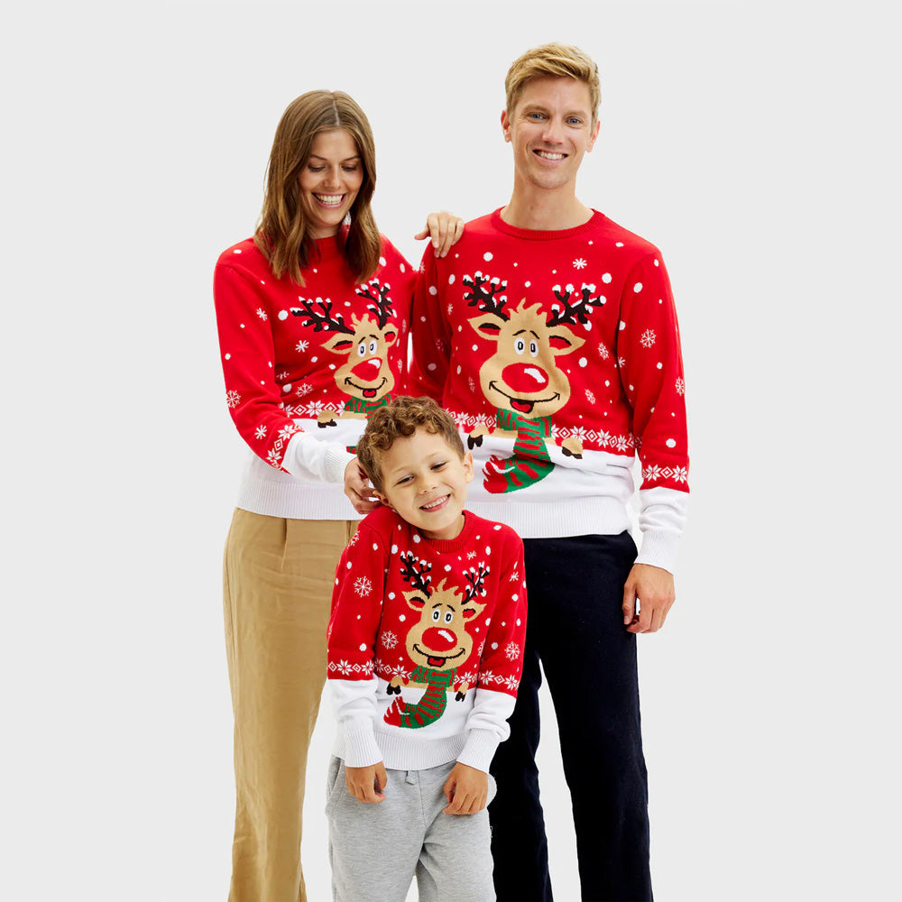Suéter de Navidad Hombre niños y Familia Reno con Bufanda Algodón Orgánico