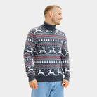 Suéter de Navidad cuello alto Hombre Gris  Renos Algodón Orgánico