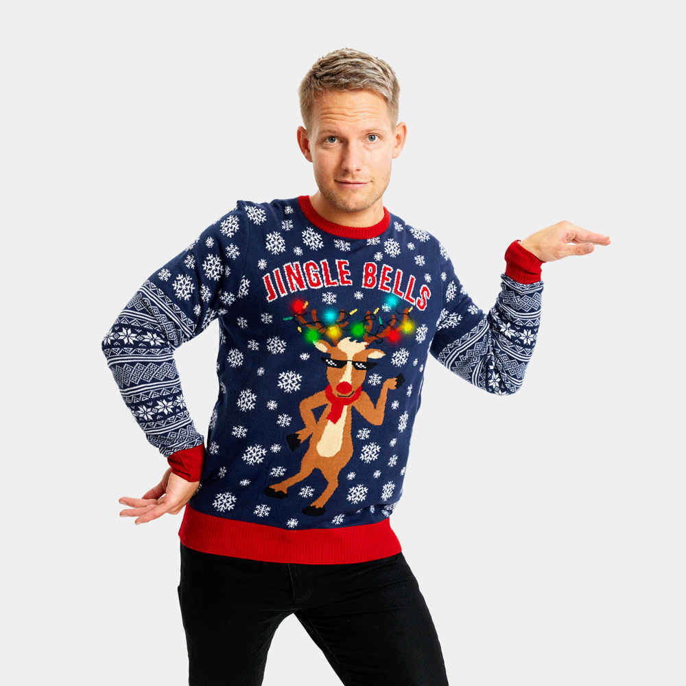 Hombre Suéter de Navidad con Luces LED Parejas Jingle Bells