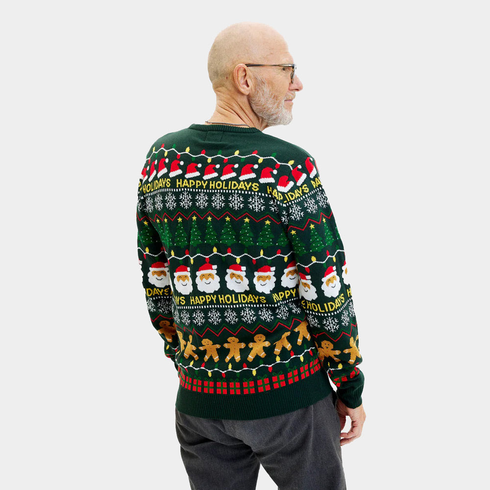 Hombre Suéter de Navidad Verde Happy Holidays