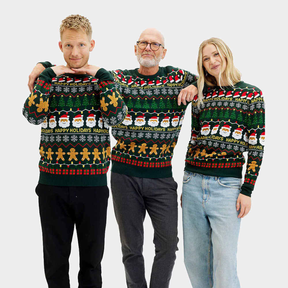 Suéter de Navidad para Mujer Verde Happy Holidays Hombres
