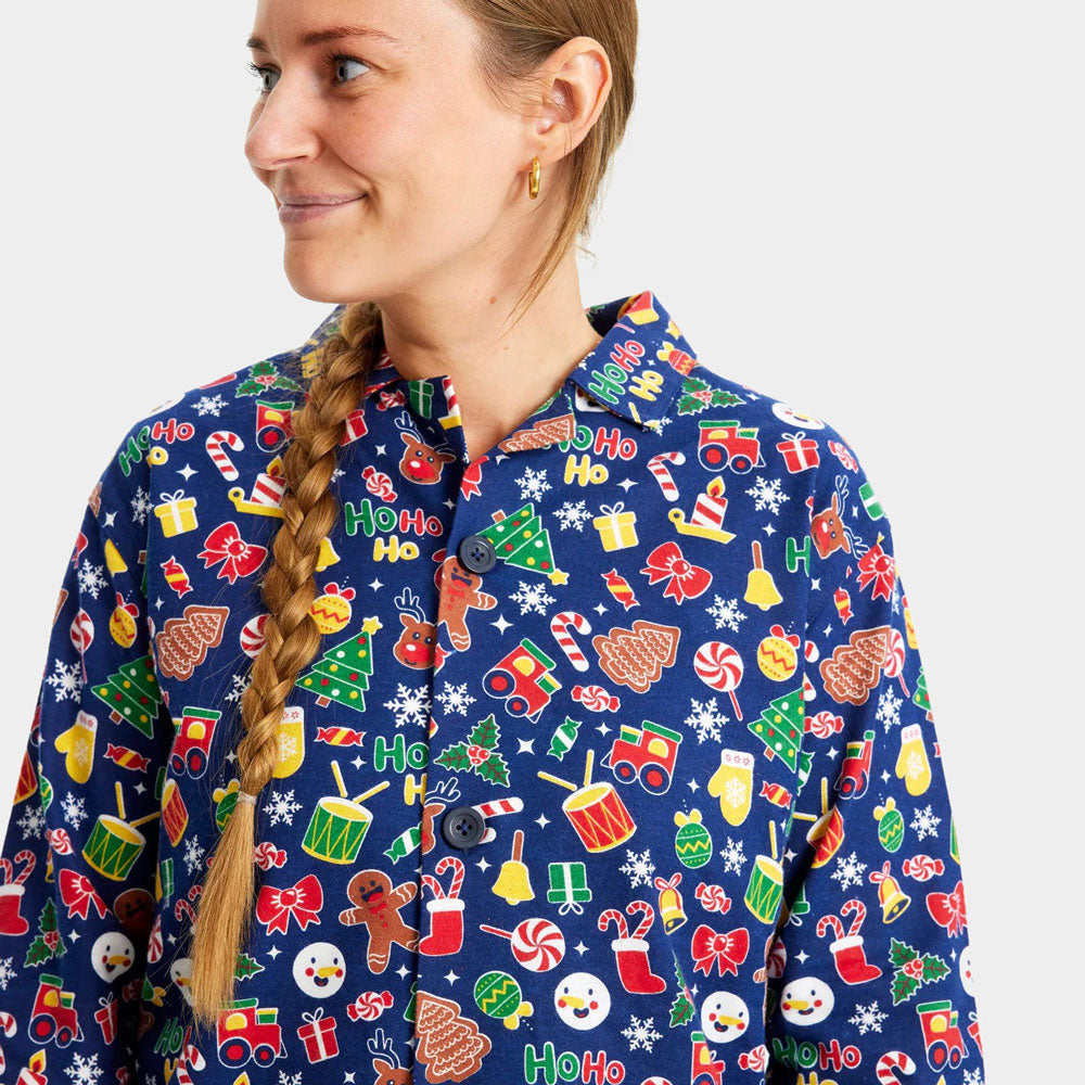 Mujer Pijama Navideña para Adultos Unisex Azul con Motivos Navideños
