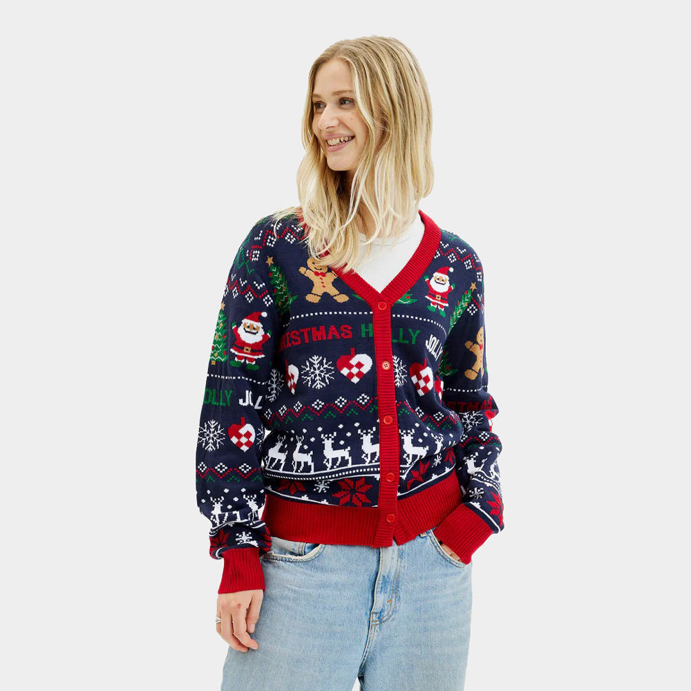 Suéter de Navidad Cárdigan Azul y Rojo Mujer