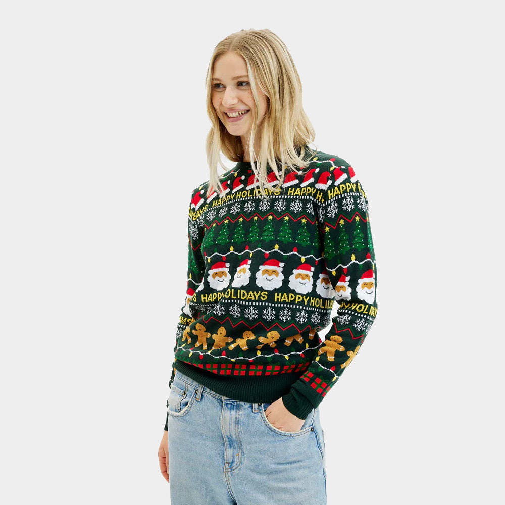 Suéter de Navidad  Verde Happy Holidays para Mujer