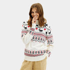 Suéter de Navidad de cuello alto Elegante Beige Algodón Orgánico Mujer
