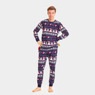 Pijama Navideña Adultos Unisex Azul con Muñecos de Nieve y Corazones Hombre