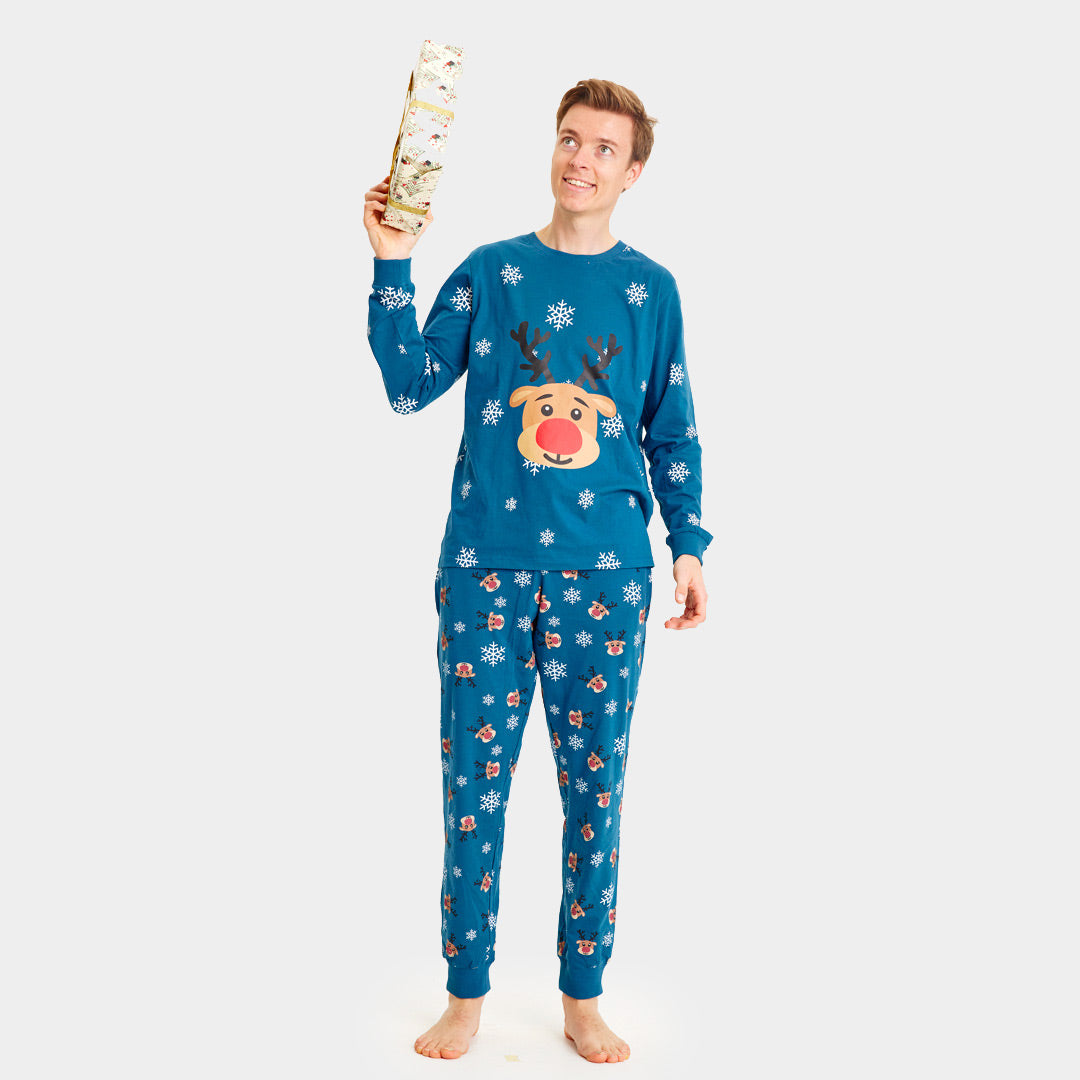 Pijama Navideña Adultos Unisex Azul con Reno Rudolph Hombre