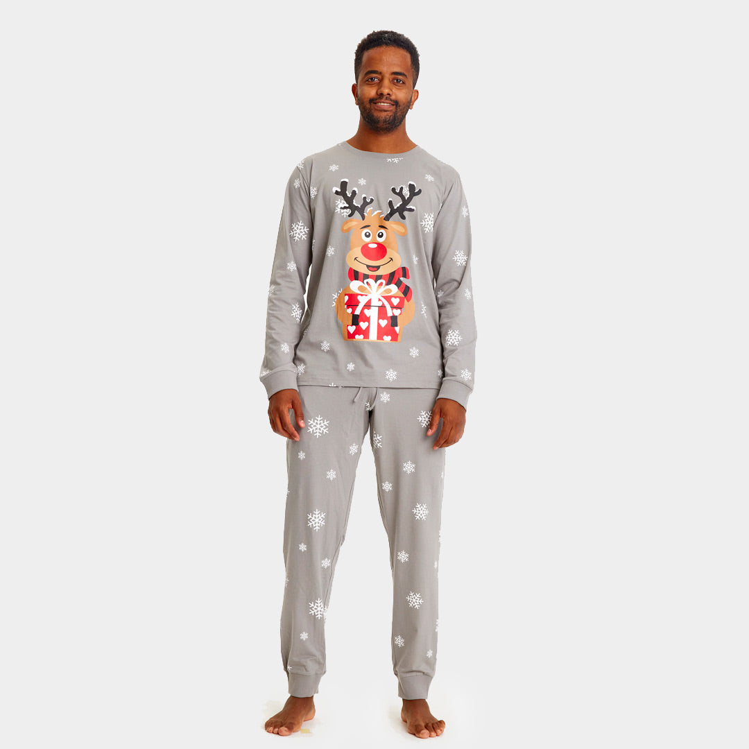 Pijama Navideña para Familia Gris Reno Rodolfo hombre