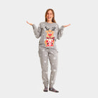 Pijama Navideña para Familia Gris Reno Rodolfo mujer