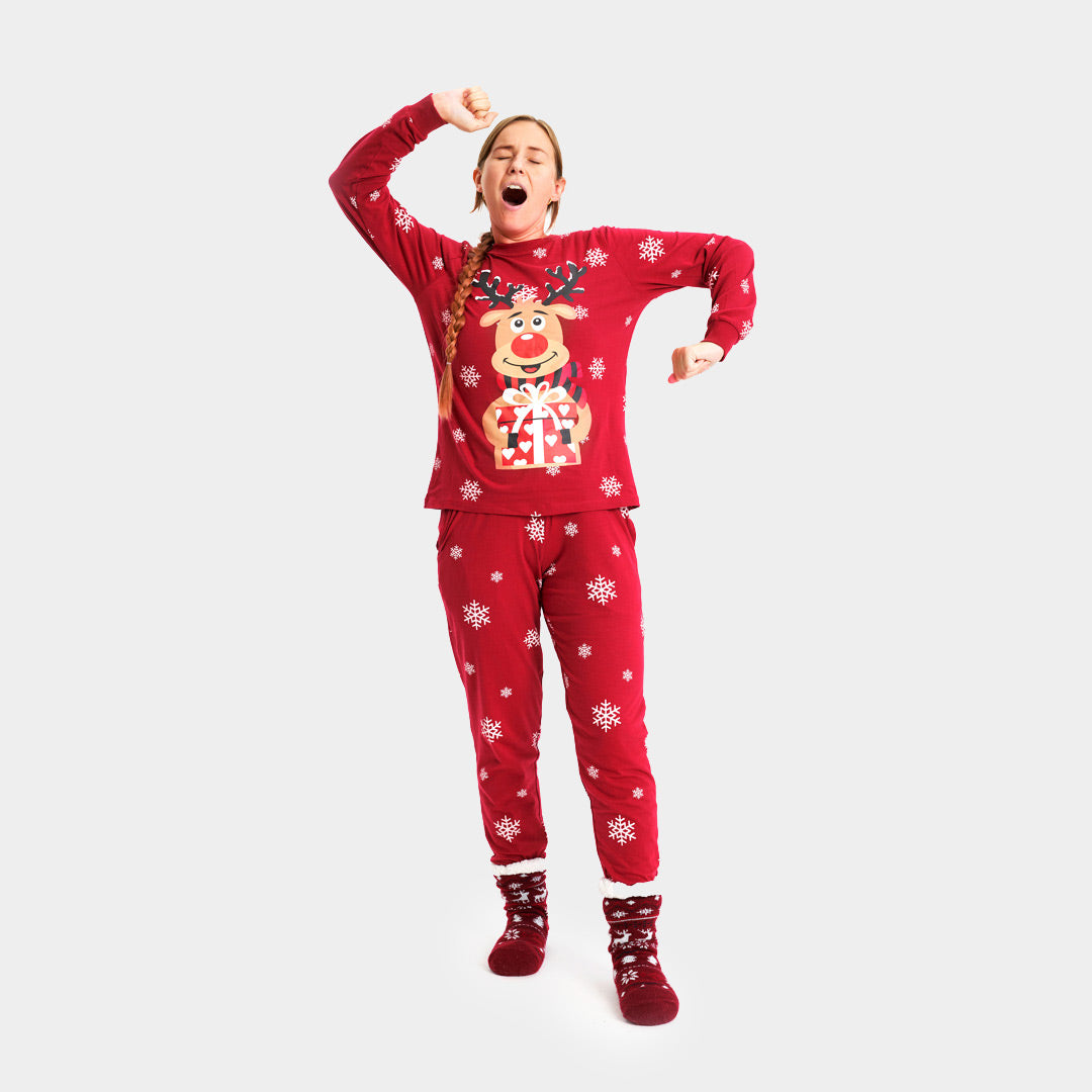 Pijama Navideña Adultos Unisex Rojo Reno Rodolfo Mujer