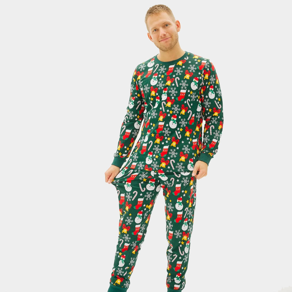 Pijama Navideña para Familia Verde con Motivos Navideños hombre