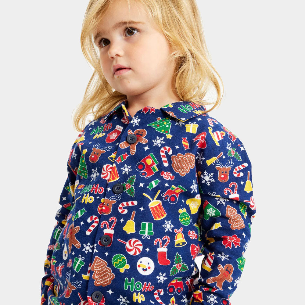 Pijama Navideña Niños Azul Motivos Navideños