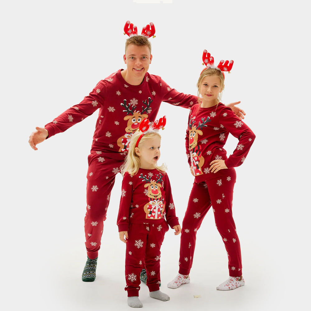 Pijama Navideña para familia y hombre Rojo Reno Rodolfo
