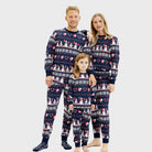 Pijama Navideña para Familia Muñecos de Nieve y Corazones Azul 
