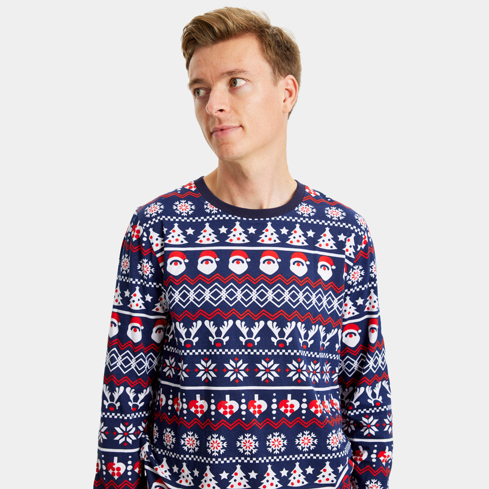 Pijama Navideña para Hombre con Papá Noel, Árboles y Corazones
