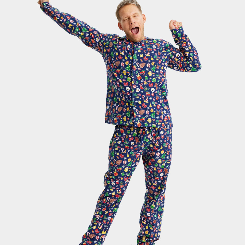 Pijama Navideña para Adultos Unisex Azul con Motivos Navideños hombre