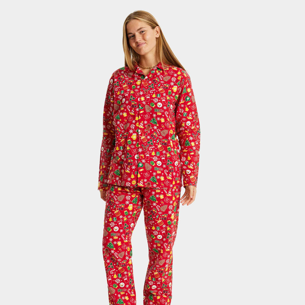Pijama Navideña para Adultos Unisex Rojo con Motivos Navideños Mujer