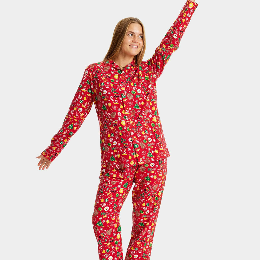 Pijama Navideña Mujer Adultos Unisex Rojo con Motivos Navideños