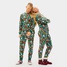 Pijama Navideña para Mujer y Hombre Verde con Motivos Navideños
