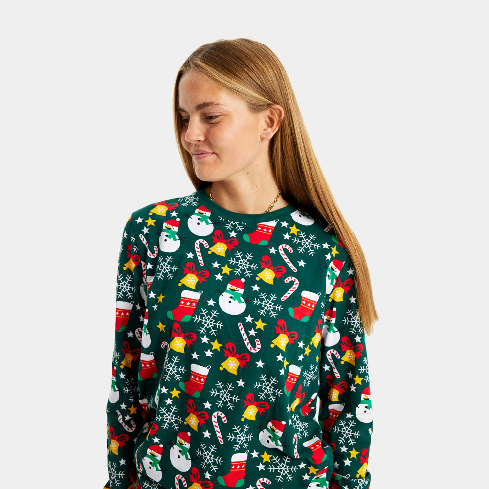 Pijama Navideña para Mujer con Motivos Navideños Verde 
