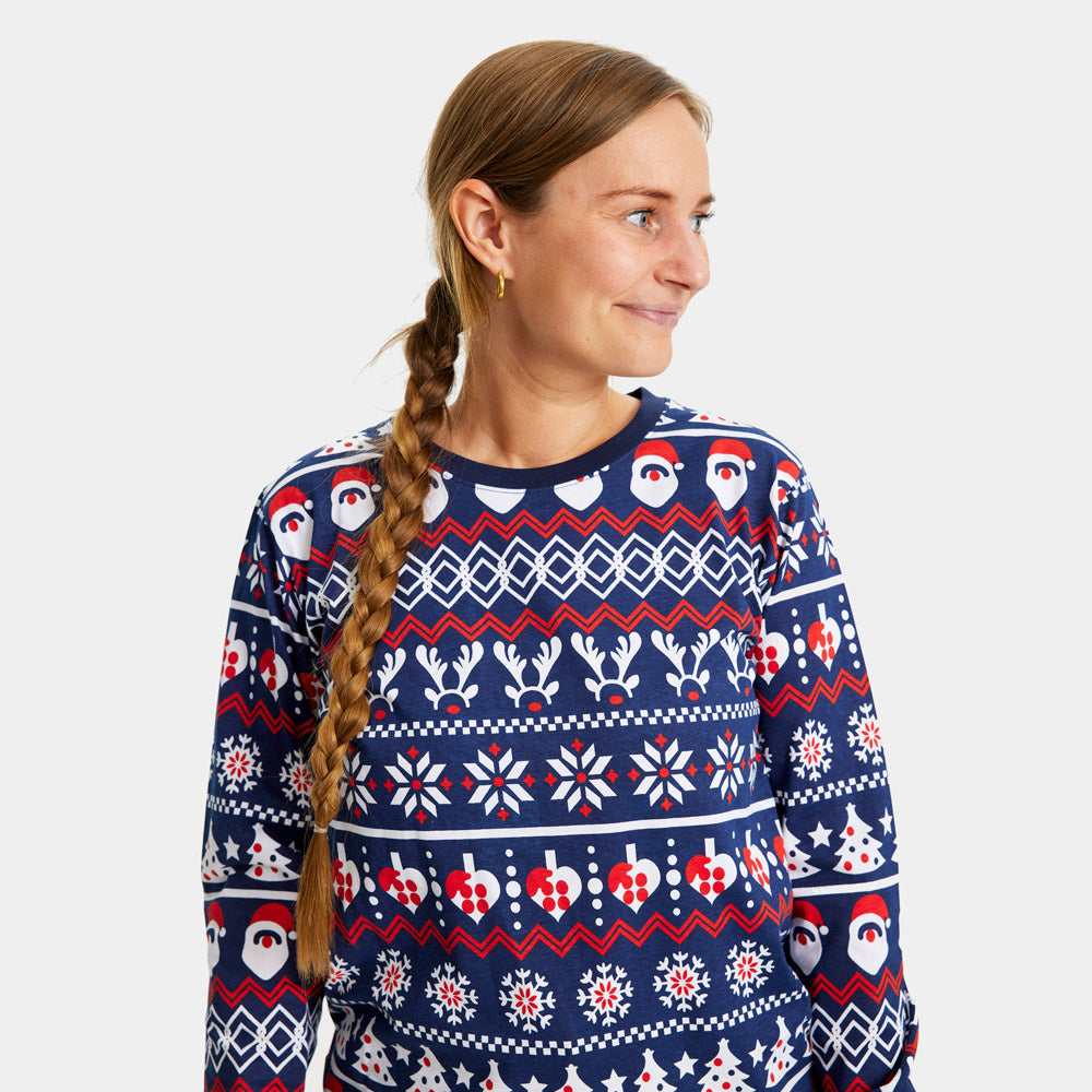 Pijama Navideña para Mujer con Papá Noel, Árboles y Corazones
